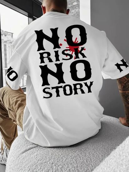 Baskılı Oversize Bisiklet Yaka T-shirt - Beyaz resmi